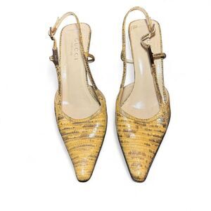 Gucci Women's Embossed Leather Animal Print Slingback Pumps Sz 7.5B